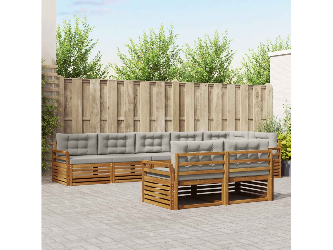 Vidaxl Conjunto De Sofás Para Exterior 8 Pcs Cinza Natural E Claro