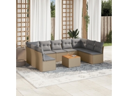 Vidaxl 10 Pcs Conjunto De Sofás P/ Jardim Com Almofadões Vime Pe Bege