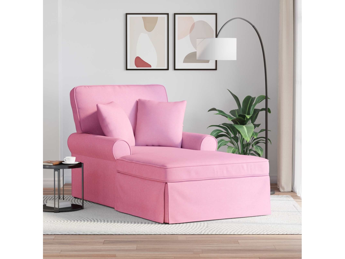 Vidaxl Chaise Lounge Com Saia 3 Unid. Rosa Tecido 91 X 157 X 91 Cm