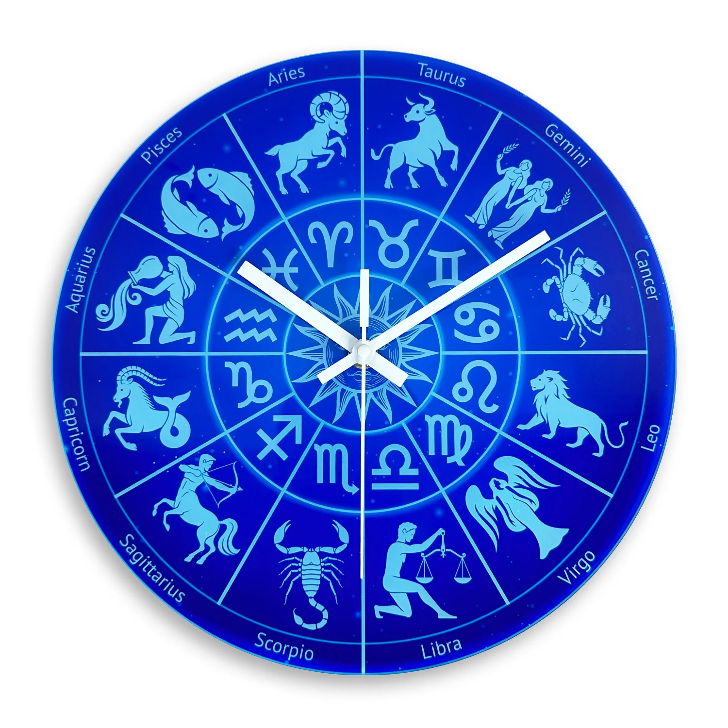 Relógio De Parede De Vidro Temperado Com Estampa Criativa Dos Doze Signos Do Zodíaco (30 Cm), Silencioso E Com Mecanismo De Quartzo.