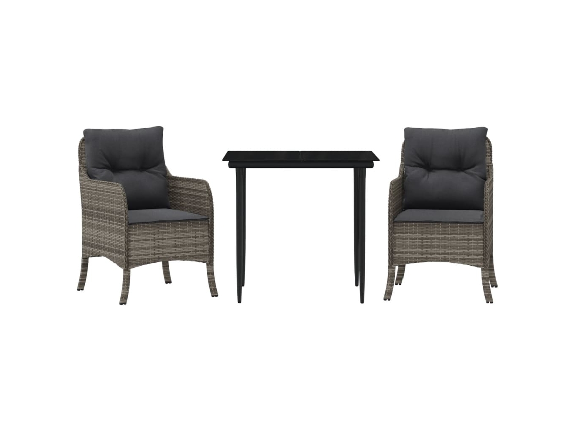 Conjunto de Jantar 3 Pcs para Jardim com Almofadões Vime Pe Cinza MAISON EXCLUSIVE (3 pcs)