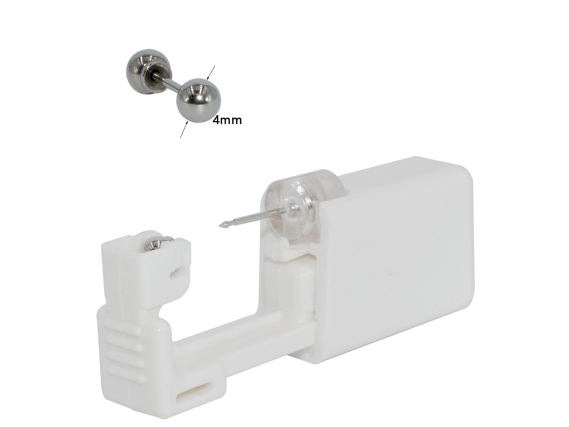 Piercing De Orelha, Dispositivo Descartável Para Perfuração, Estéril, Com Brincos De Aço Inoxidável (1 Par - Esfera De 4 Mm) Spqment