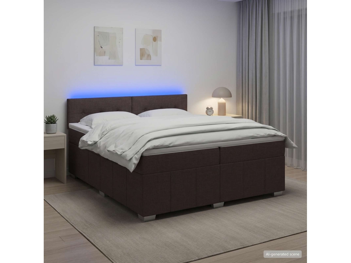 Vidaxl Cama Box Spring Com Colchão Marrom Escuro 200 X 200 Cm Tecido