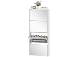 Sapateira Estreita Com Espelho 4 Portas Abatíveis Para 12 Pares De Para Espaços Reduzidos 63x17x146 Cm Branco