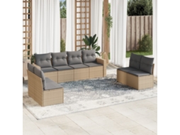 Vidaxl 9 Pcs Conjunto De Sofás P/ Jardim Com Almofadões Vime Pe Bege