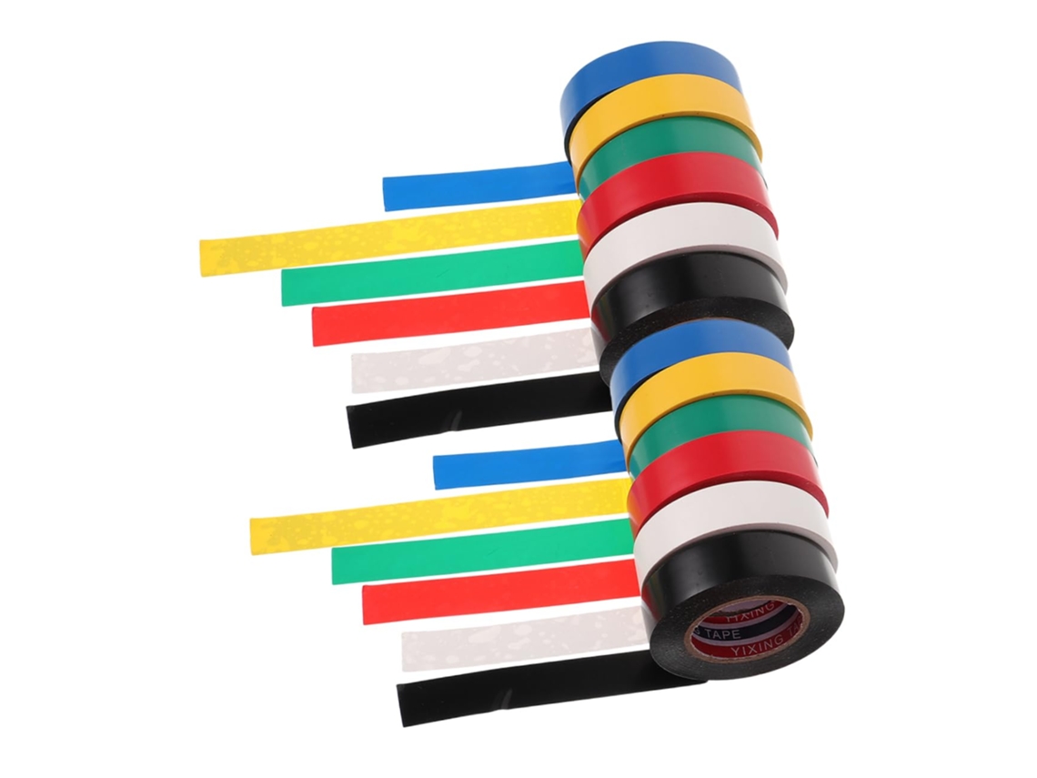 Conjunto De 12 Rolos Fita Isolante Pvc 18mm X 20m Para Fixação Cabos, Resistente Para Uso Interno E Externo Em Reformas