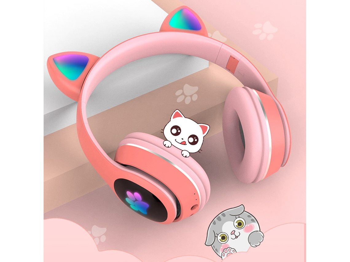 Aetheria fone de Ouvido Over Ear com Orelhas de Gato Brilhantes Luzes Respiratórias 7 Cores Bt5.0 Foldável com Microfone