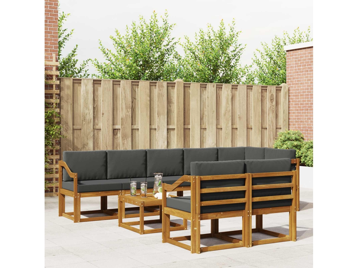 Vidaxl Conjunto De Sofás Para Exterior 9 Pcs Natural E Antracite