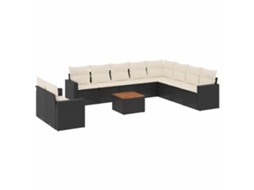 Conjunto de 11 Sofás de Jardim com Almofadões Vime Pe Preto MAISON EXCLUSIVE