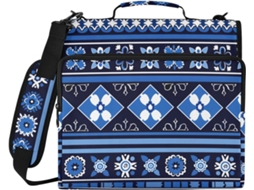 Bolsa resistente com zíper e bordado floral, azul elétrico, 3 argolas, com alças removíveis, tamanho grande.