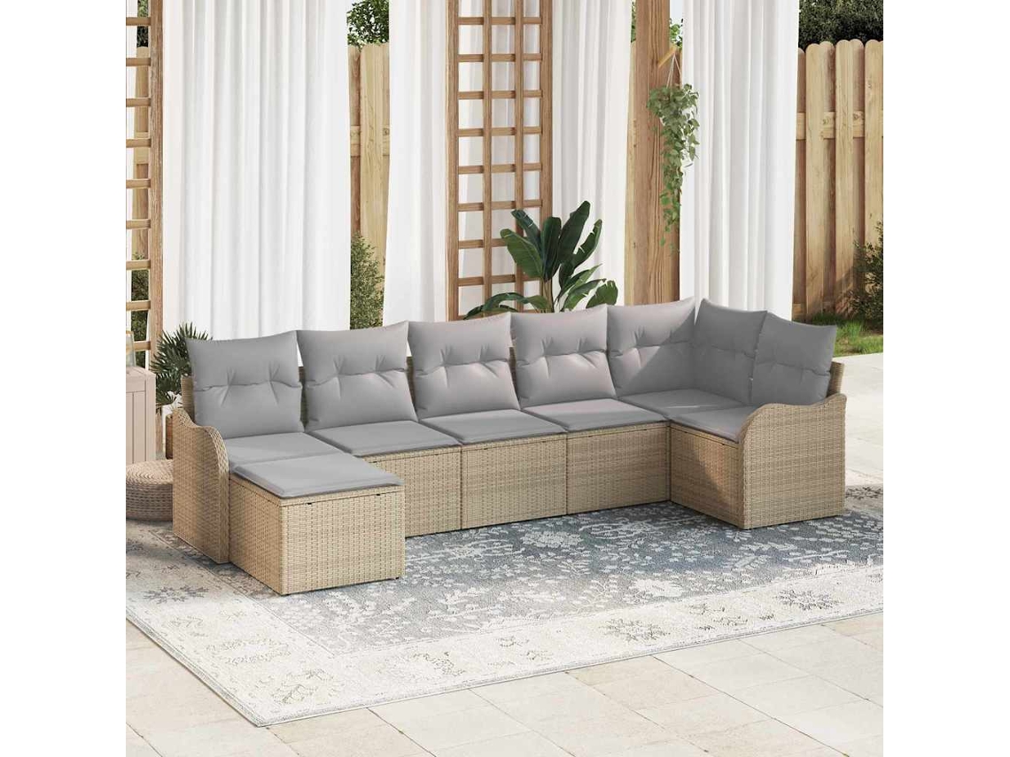 Vidaxl Conjunto de Sofá de Jardim 7 Pcs Bege e Cinzento Claro