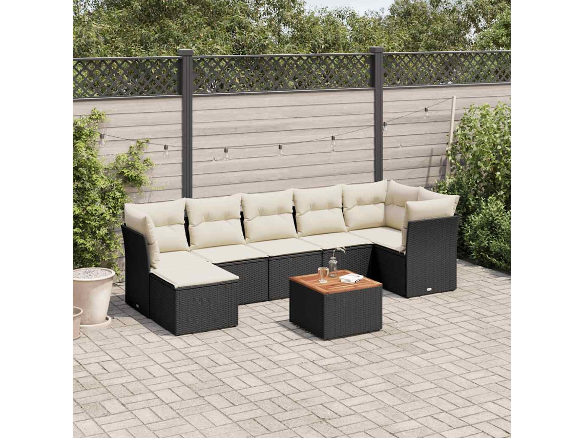 Vidaxl 8 Pcs Conjunto Sofás De Jardim Com Almofadões Vime Pe Preto