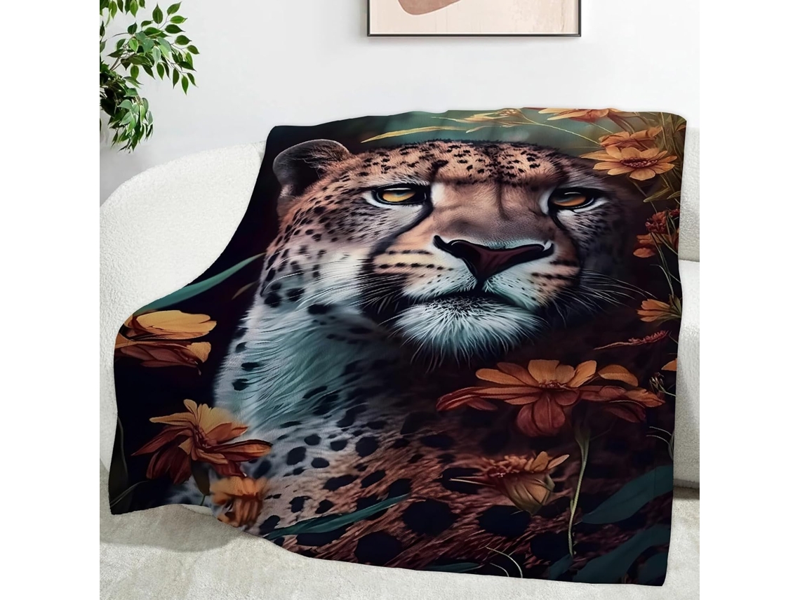 Manta Tigre Flor Amarela 100x130 Cm Multifuncional Macia Confortável Conjunto de Flanela para Cama Escritório