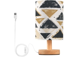 Abajur De Cabeceira Triangular Com Estampa, Luminária De Cabeceira Led, Luminária De Leitura Com Portas Usb E Cúpula