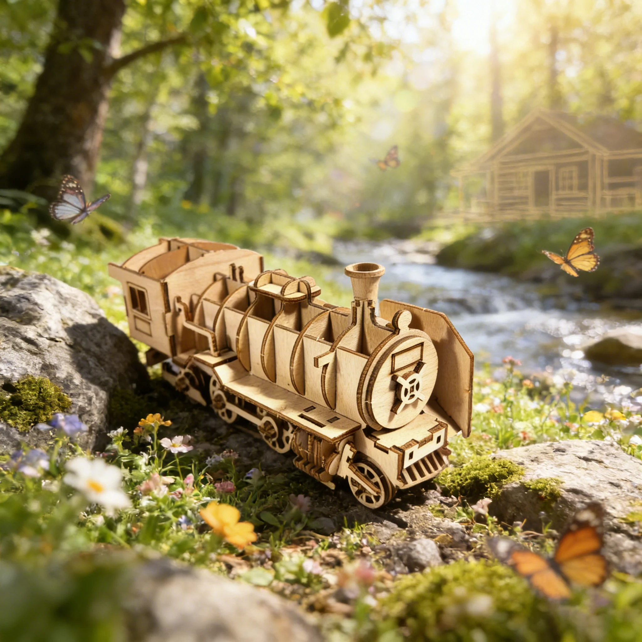 Quebra cabeça 3d de Madeira, Trem de Brinquedo Simples, Modelo de Madeira para Montar MDUG