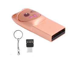 Pen drive USB de 128 GB em ouro rosa com adaptador tipo C (desenho animado)