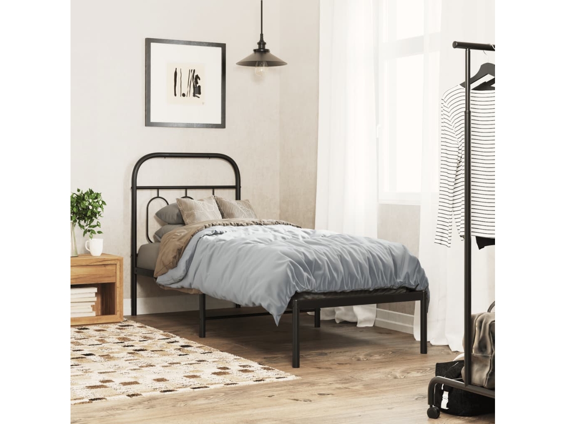 Vidaxl Estrutura De Cama Metal S/ Colchão C/ Cabeceira 75x190 Cm Preto