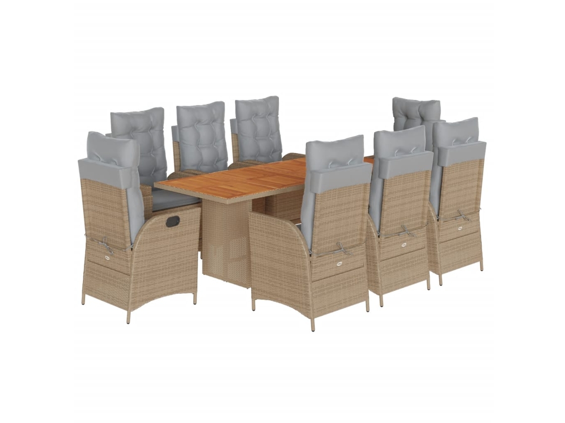 Maison Exclusive - 9 Pcs Conj. Jantar Jardim C/ Almofadões Vime Pe Bege Misturado