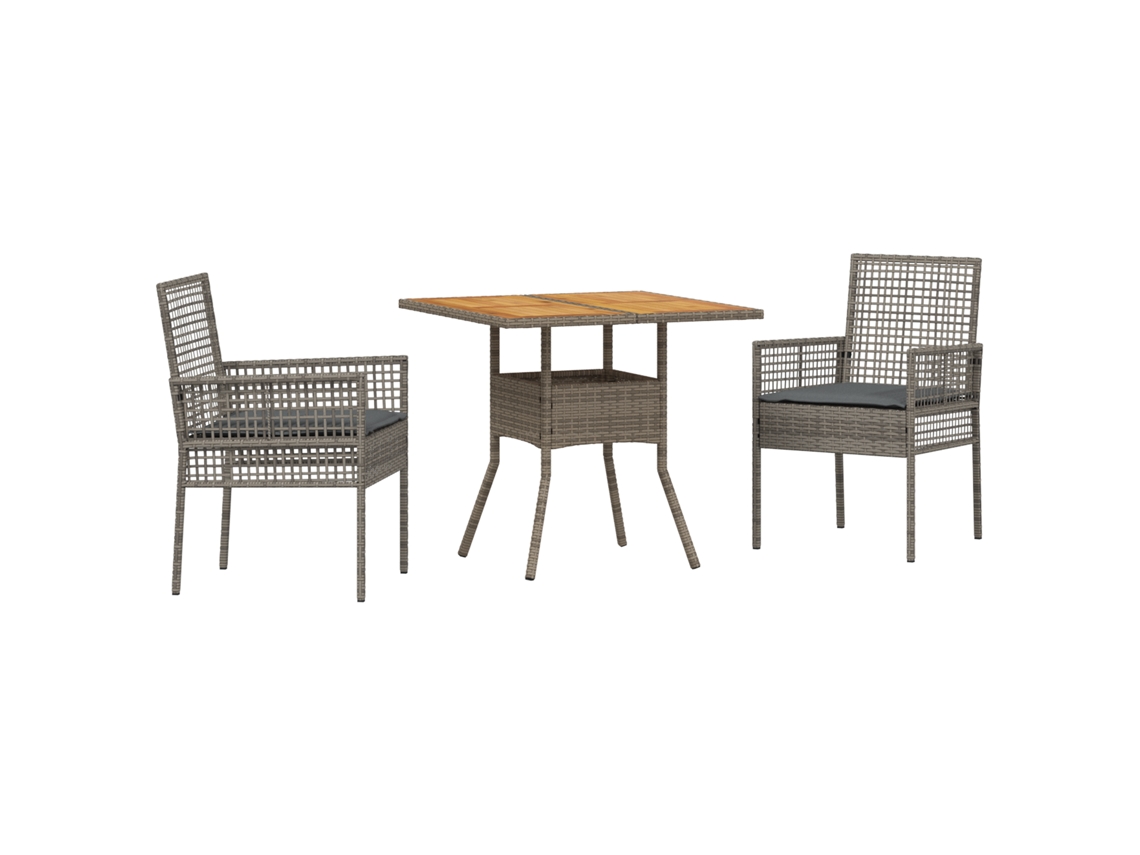 Conjunto 3 Conjunto De Jantar Para Jardim Vidaxl Cinzento Vime Pe (80 X 80 X 75 Cm)