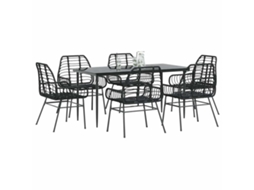 Vidaxl Conjunto De Jantar Jardim 7 Peças Vidro Vime Pe Preto