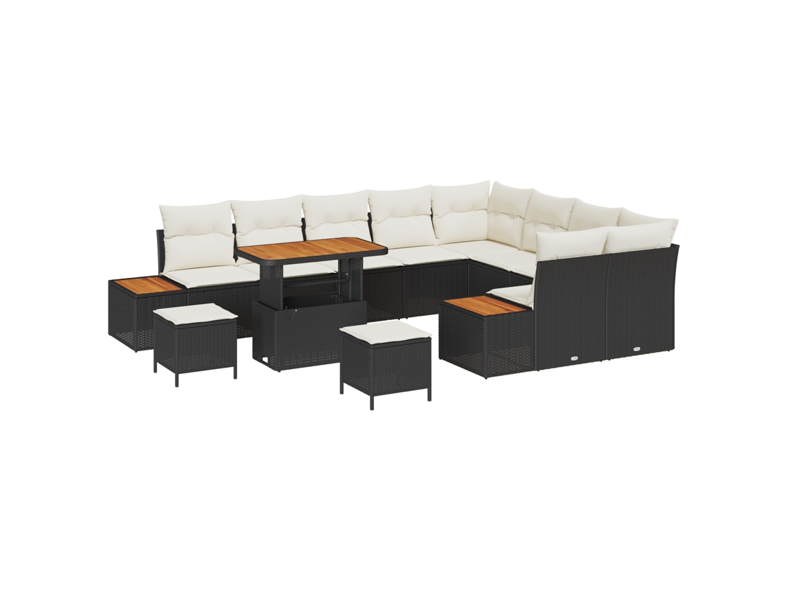 Conjunto 12 Conjunto De Sofá De Jardim Vidaxl Preto Vime Pe (90 X 55 X 71 Cm)
