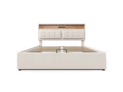 Cama de Casal Estofada PAPRIKA 140x200 com Usb c, cabeceira, Arrumação, estrutura em Linho, Estrado de Ripas, para Jovens