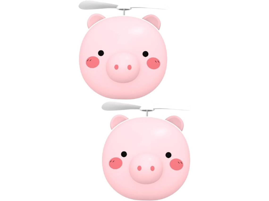 Conjunto De 2 Mini Ventiladores Usb Portáteis Com Espelho De Maquiagem Em Formato De Porquinho Rosa