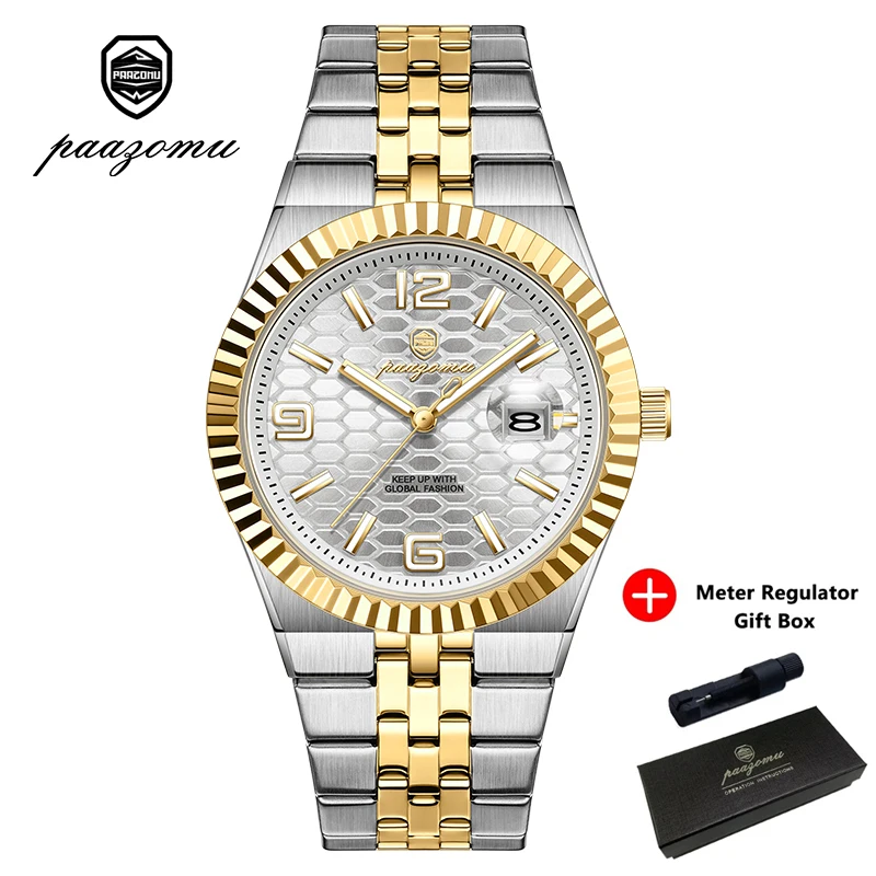 Relógio Simples E Clássico (dourado E Branco), Em Aço Inoxidável, Para Homens E Mulheres.