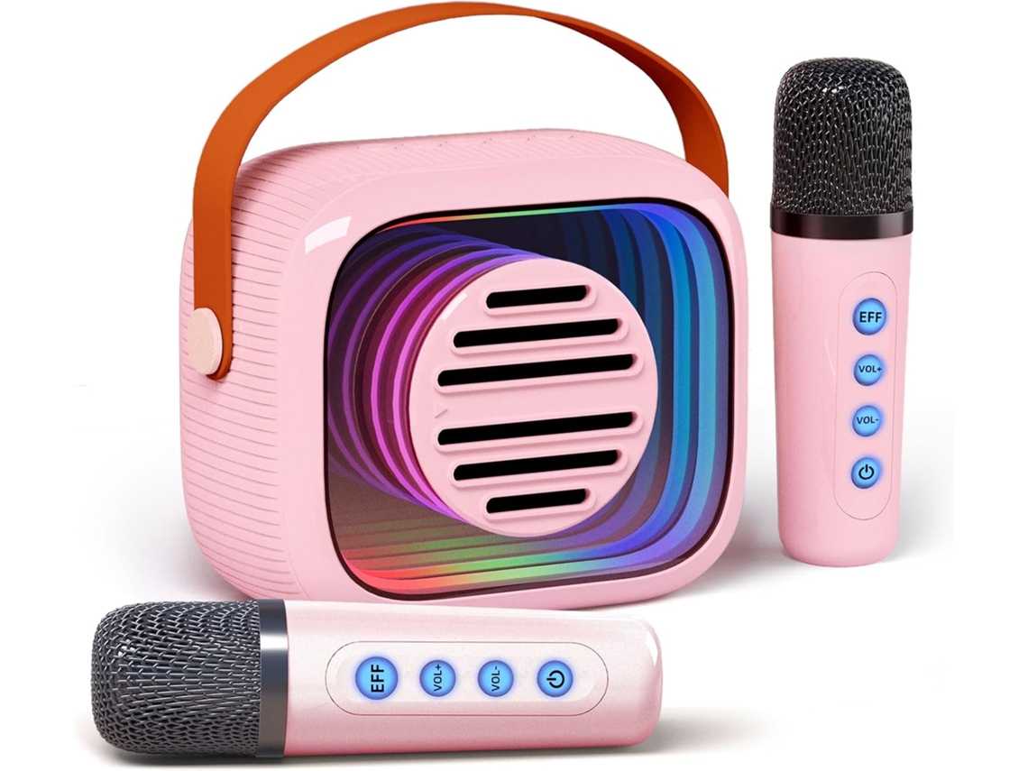 Máquina De Karaoke Portátil Bluetooth Com 2 Microfones Sem Fios E 4 Efeitos De Voz