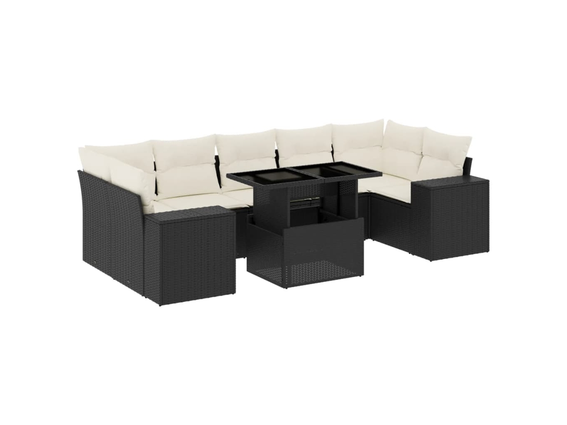 Conjunto de 8 Sofás de Jardim com Almofadões Vime Pe Preto MAISON EXCLUSIVE (8 pcs)