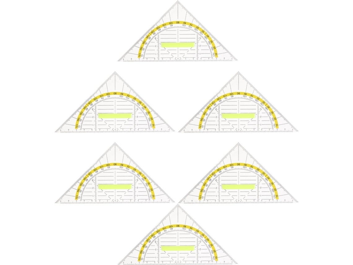 Réguas geométricas multifuncionais, pacote com 6 unidades, em plástico PP, portáteis, para medição e desenho.