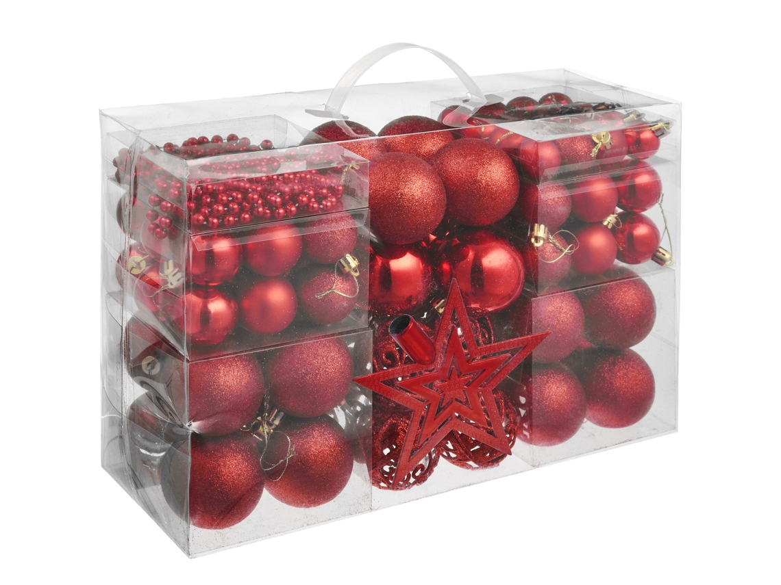 Tectake Conjunto De 86 Bolas De Natal Vermelhas, Vermelho