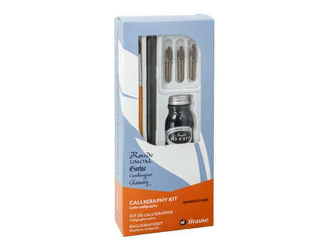 Kit de Caligrafia com 1 Suporte de Madeira para Aparos 3 Aparos Bandzug 1 Pincel e 1 Frasco de Tinta para Caligrafia BRAUSE