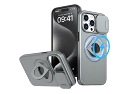 Capa Zruxe Compativel Com Iphone 15 Pro Max (camshield Magsafe - Ring Holder - Armor - Cinza Titanio)