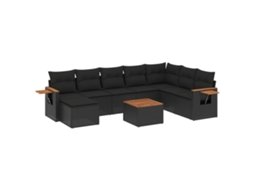 Conjunto de 9 Sofás para Jardim com Almofadões Vime Pe Preto MAISON EXCLUSIVE (9 pcs)