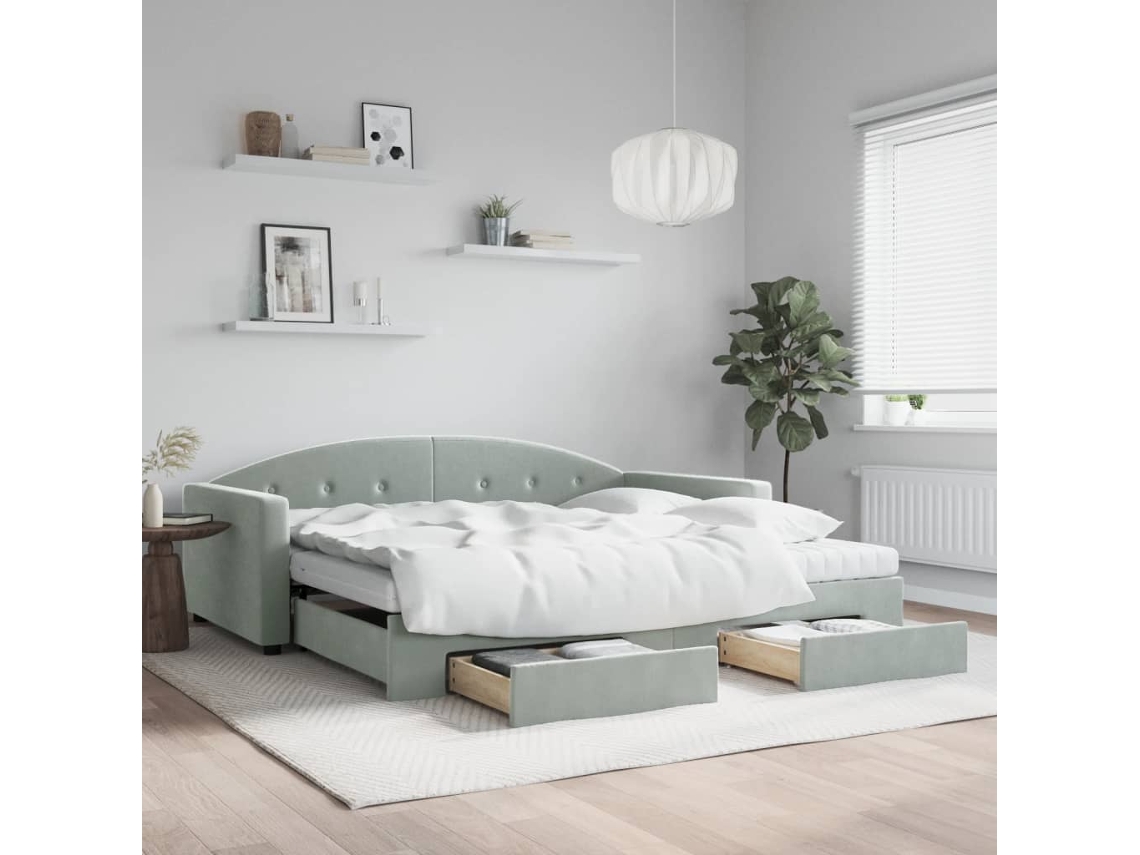 Vidaxl Sofá-cama C/ Gavetão E Gavetas 100x200 Cm Veludo Cinzento-claro