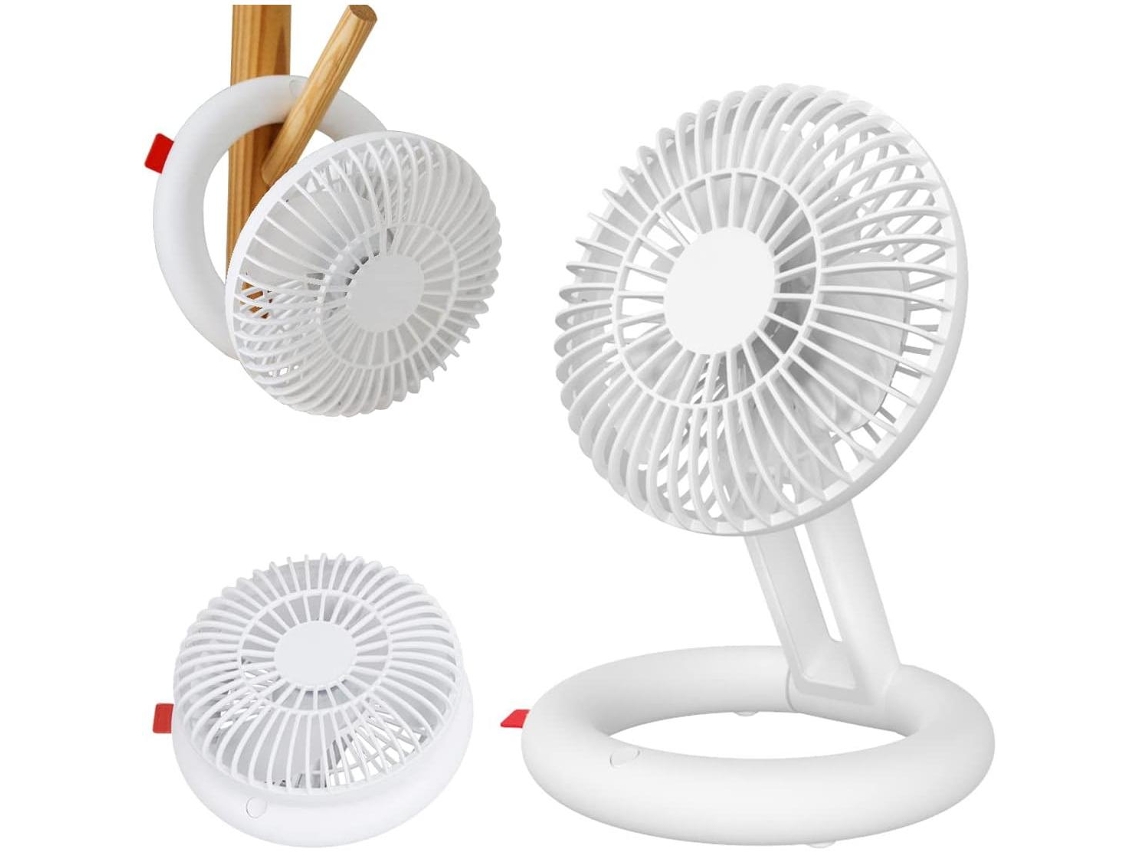 Ventilador de Mesa MDUG, dobrável, recarregável USB, base em anel, silencioso, 3 velocidades