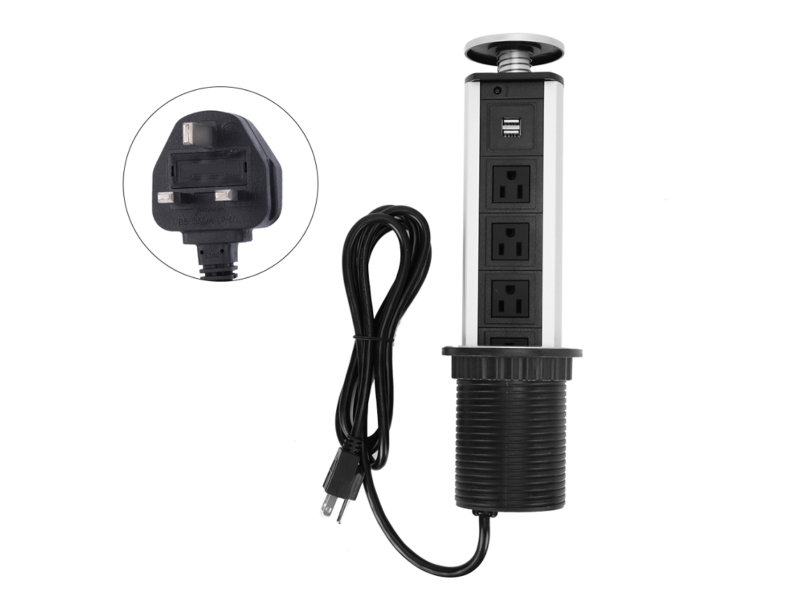 Laxiscreed Soquete Vertical Oculto Com Pop-up De Mesa E 4 Portas Usb - Padrão Reino Unido 220v