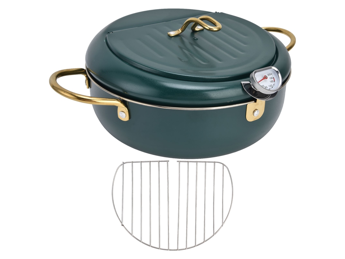 Frigideira De Aço Inoxidável 304, Temperatura Controlável, Mini Fritadeira Com Termômetro, 24cm/9,4 Pol., Preto Verde