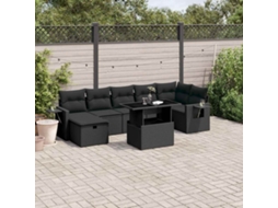 Vidaxl 8 Pcs Conjunto Sofás De Jardim Com Almofadões Vime Pe Preto