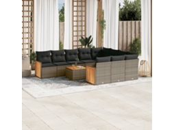Vidaxl 11 Pcs Conjunto Sofás de Jardim C/ Almofadões Vime Pe Cinzento