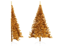 Vidaxl Meia Árvore De Natal Artificial Com Suporte 240 Cm Pet Dourado