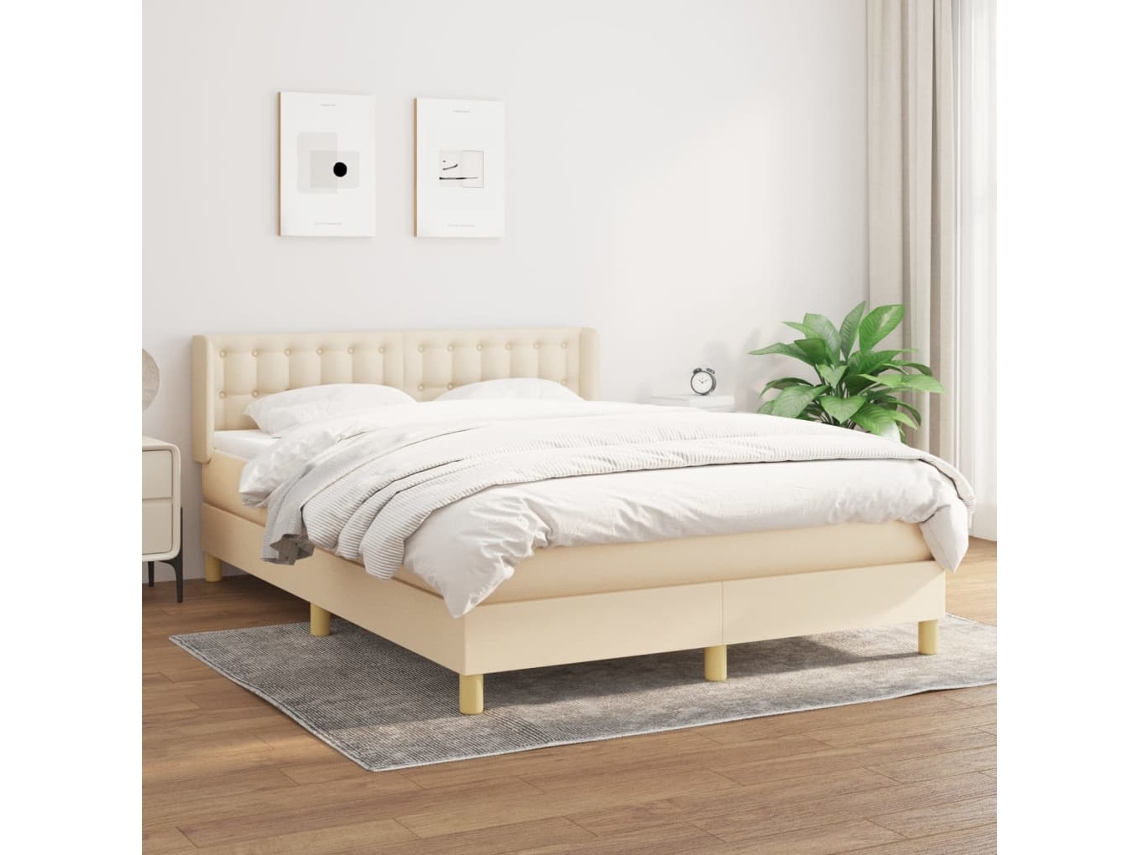 Vidaxl Cama Com Molas/colchão 140x190 Cm Tecido Cor Creme