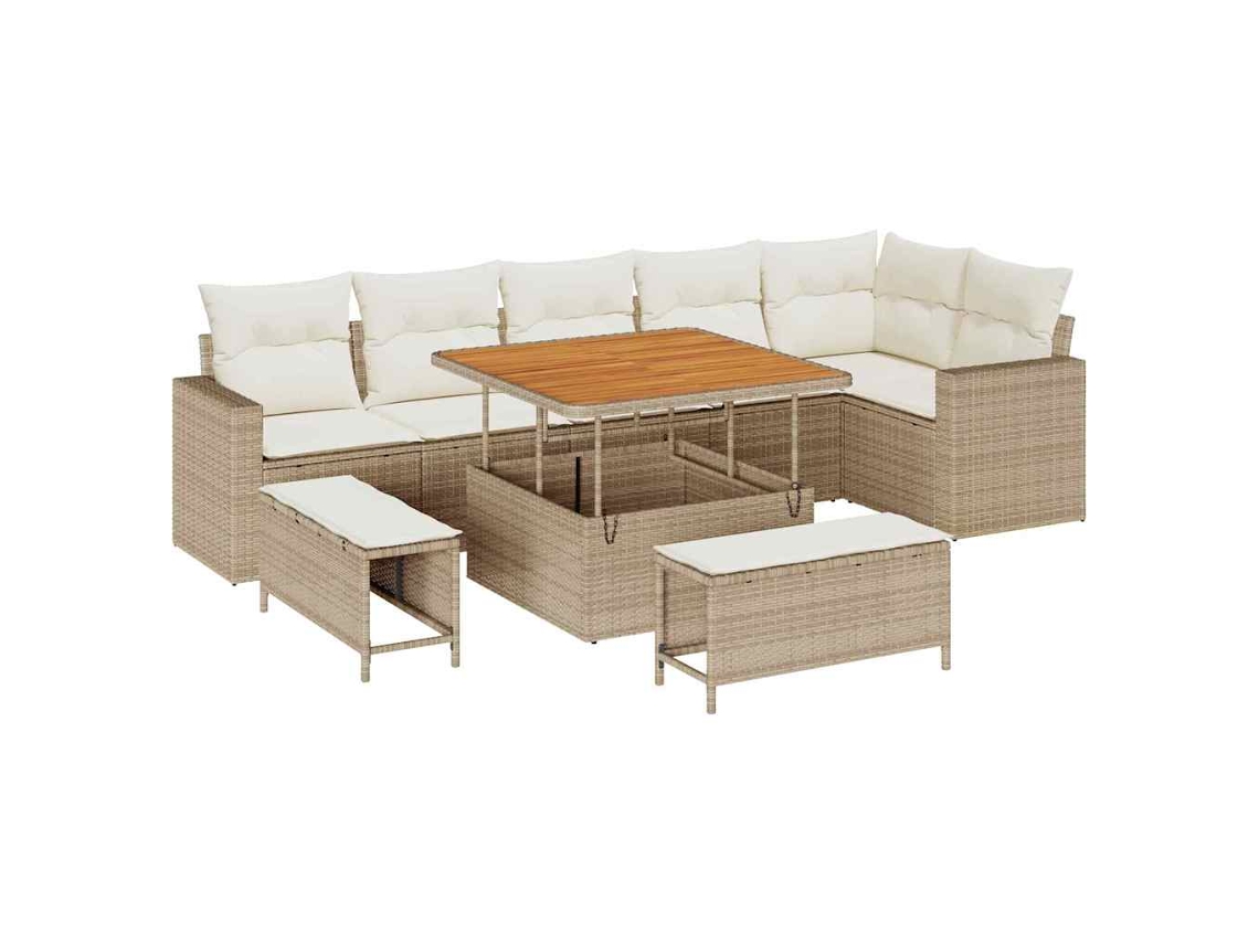 Conjunto 11 Conjunto De Sofá De Jardim Vidaxl Bege Vime Pe (292.5 X 192 X 85 Cm)