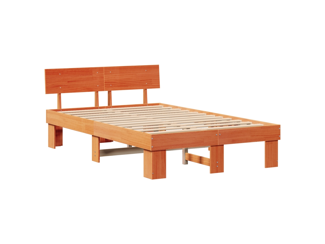 Conjunto 1 Estrutura De Cama Moderna Vidaxl Castanho Madeira De Pinho Maciça (140 X 190 Cm)