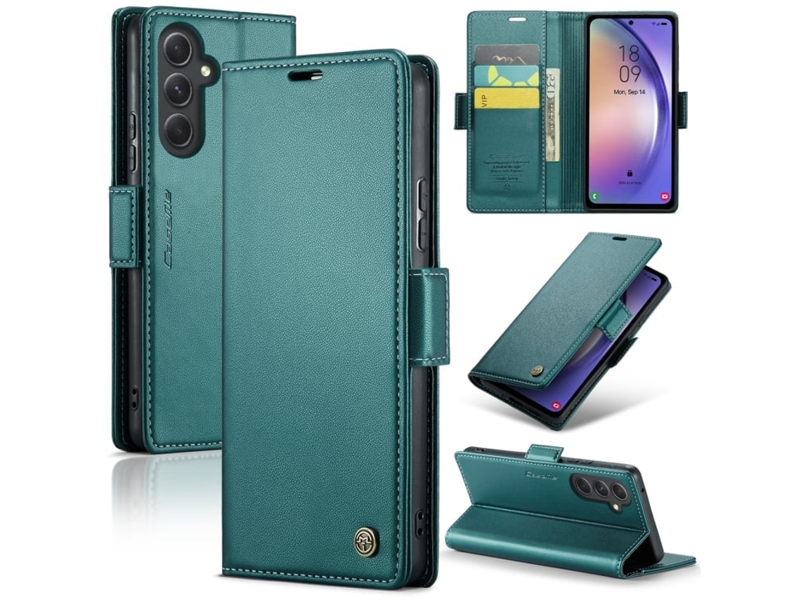 Capa Para Samsung Galaxy A54 5g Borboleta Fivela Litchi Textura De Telefone De Couro Rfid Antirroubo Azul Perolado
