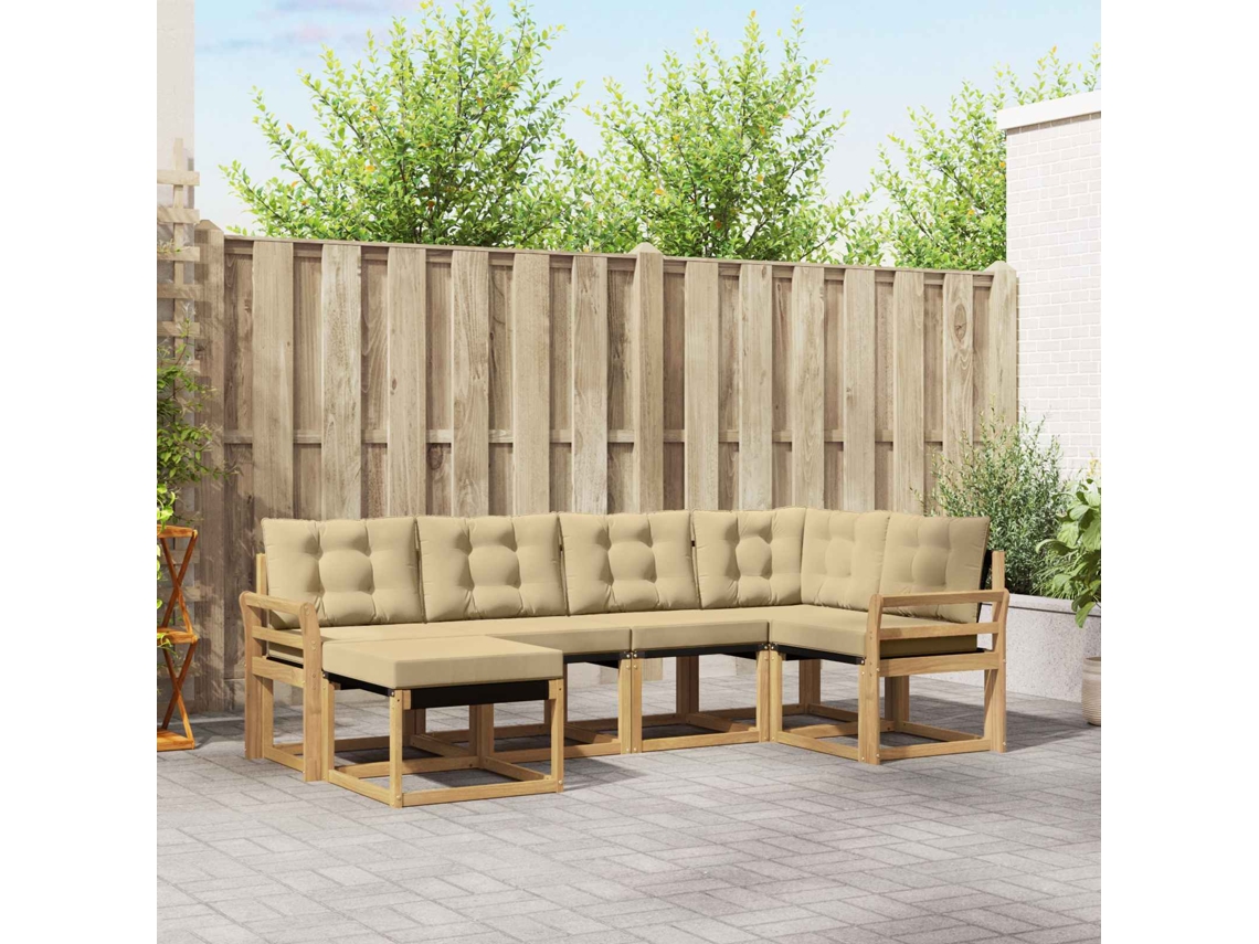 Vidaxl Conjunto De Sofás Para Exterior 6 Unid. Branco E Bege