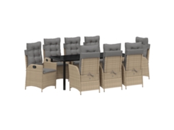 Conjunto 9 Conjunto De Jantar Para Jardim Vidaxl Bege Vime Pe (200 X 80 X 73 Cm)