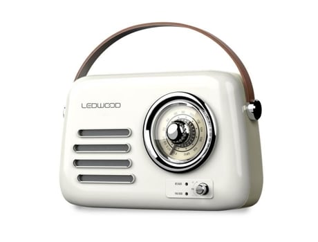 Rádio portátil retrô Ledwood Alma, FM, Bluetooth 5.3, entrada USB, bateria de 30 W, 3,7 V, 1500 mAh, retrô, vintage, branco