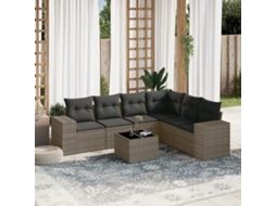 Vidaxl 7 Pcs Conjunto Sofás P/ Jardim C/ Almofadões Vime Pe Cinzento